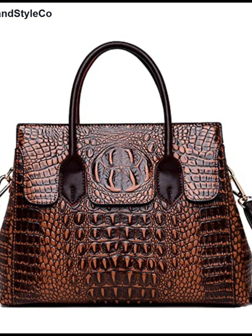 faux Leather Embossed Crocodile Pattern Satchel Top-Handle Bag Detachable Strap